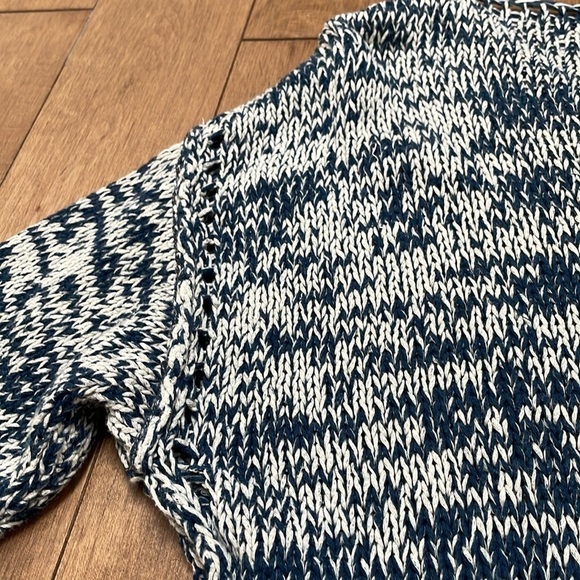 Massimo Dutti long knit cardigan open front Italian cotton yarn blue white sz M - Picture 11 of 11